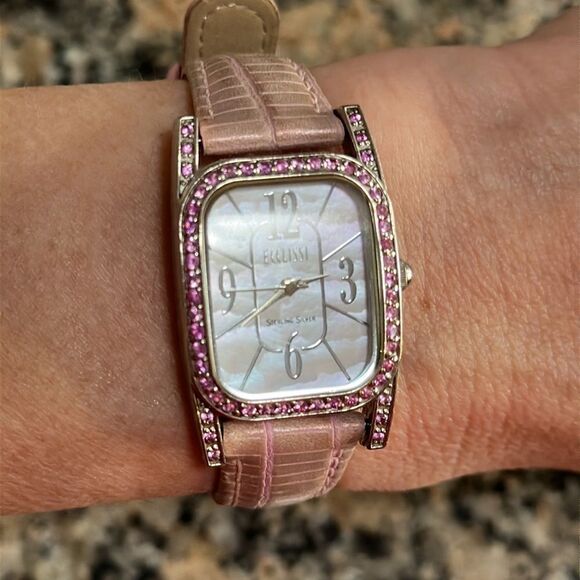 Vintage Sterling Silver Ecclissi Watch pink diamond design - Picture 3 of 6